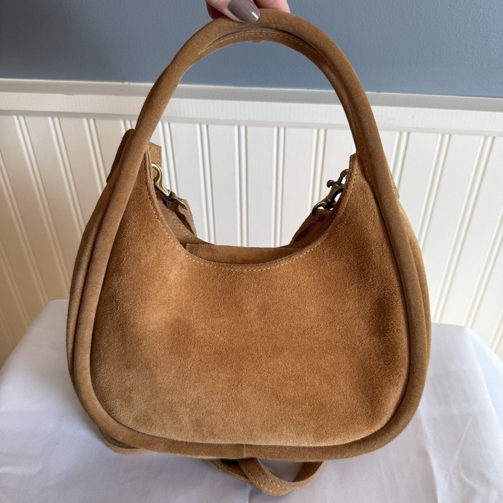 OLIVEVE EMILIA SMALL TOP HANDLE CROSSBODY BAG PURSE BROWN TAN ITALIAN SUEDE